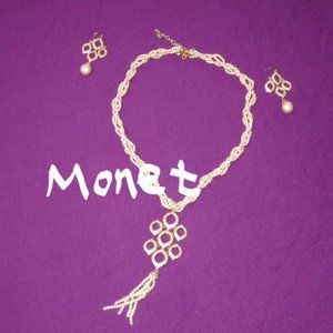 CCO | monet set| earrings and pears necklace 3 layers and rIngstone golden color